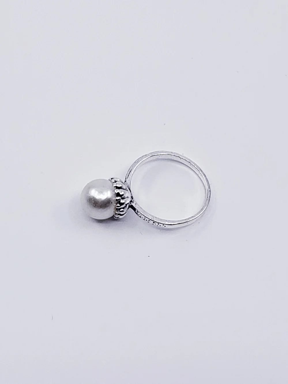 Classic (Bigger) Silver Pearl Dome Ring Cocktail Ring - White Pearl Sz 7.75
