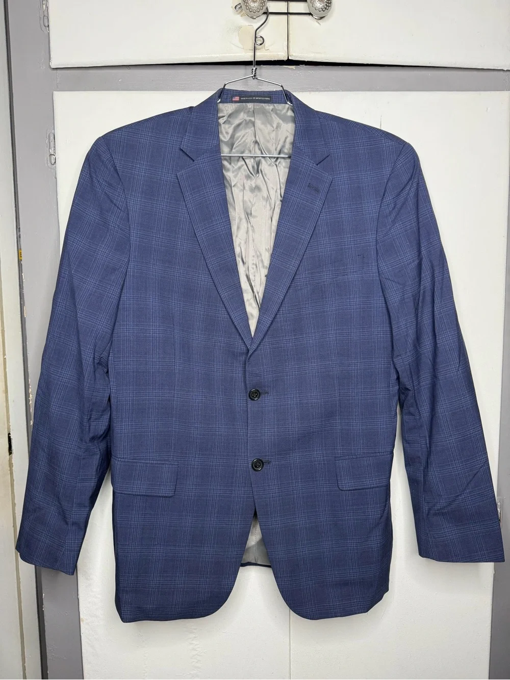 Hart Schaffner Marx Sport Coat Blazer Mens 44L Blue Plaid Wool