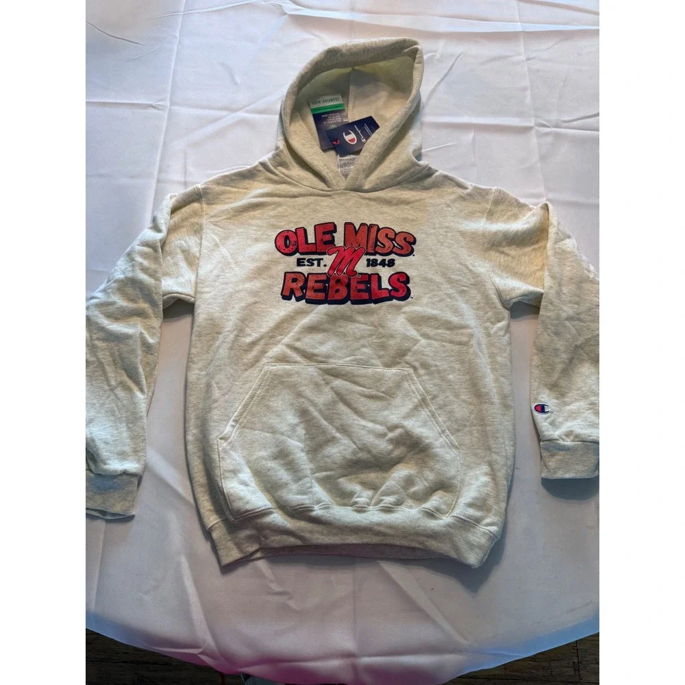 Champion Kids Ole Miss Rebels Hoodie Gray Heather Sweatshirt Youth Large 10-12