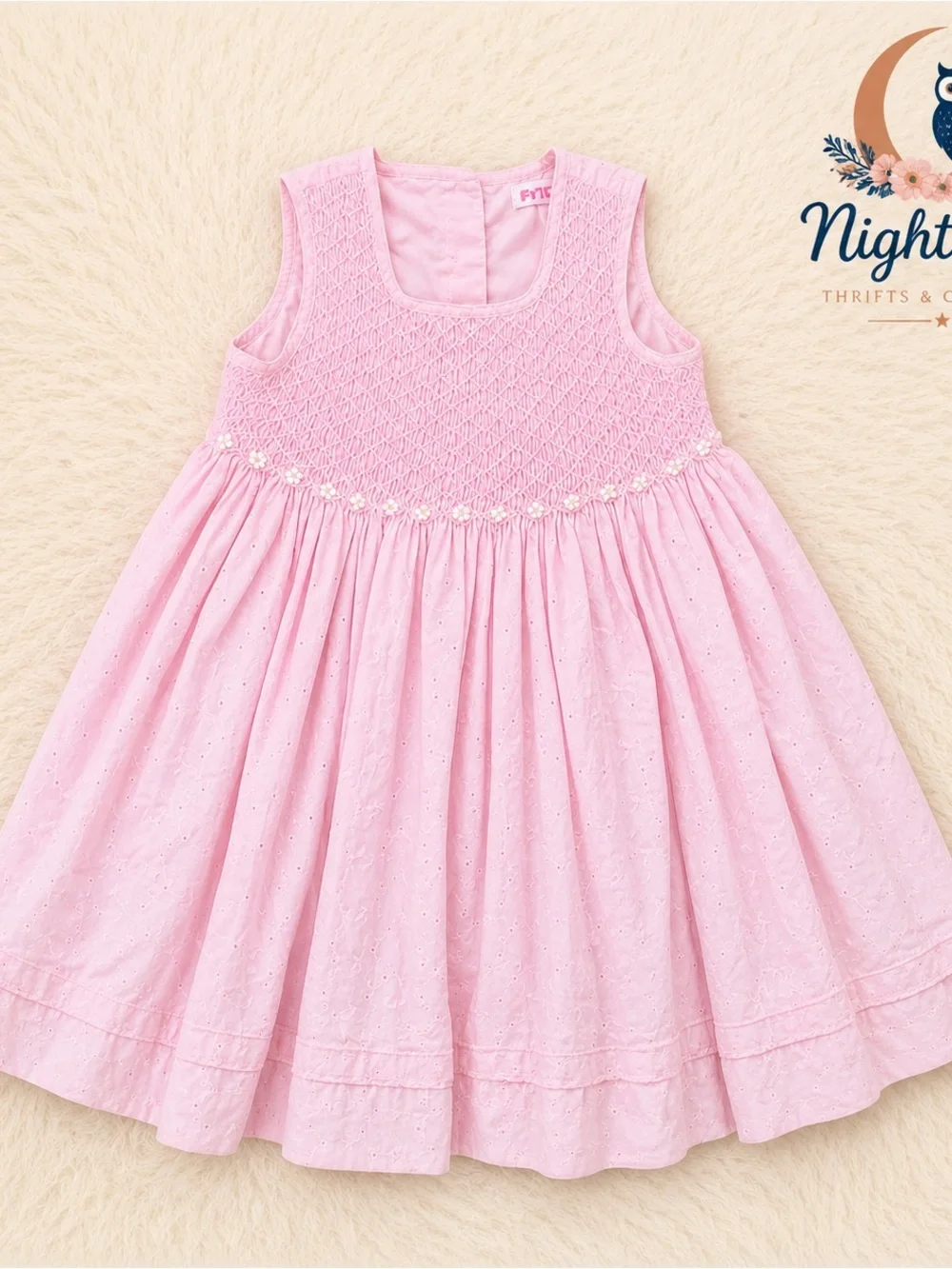 Girls' Pink Smocked Eyelet Dress