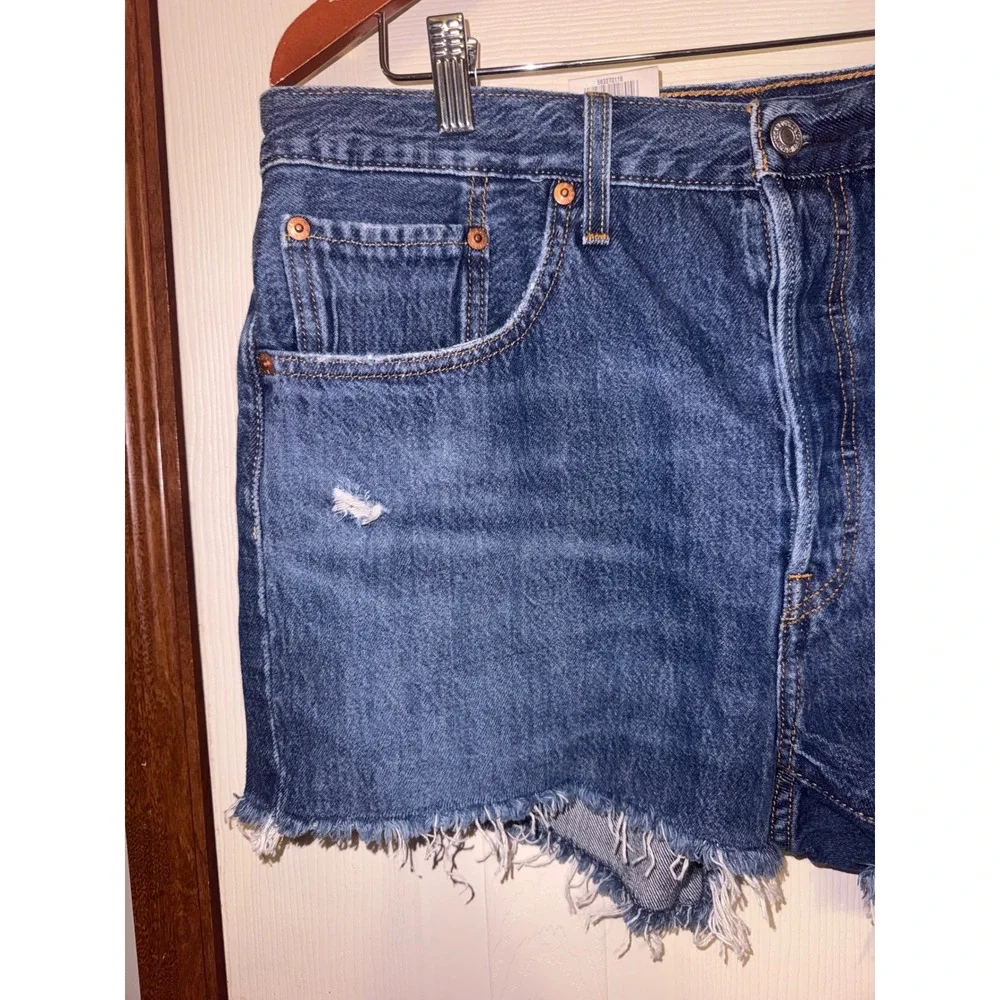 Levis 501 Original High Rise Cutoff Denim Jean Shorts Blue Distressed Size 31