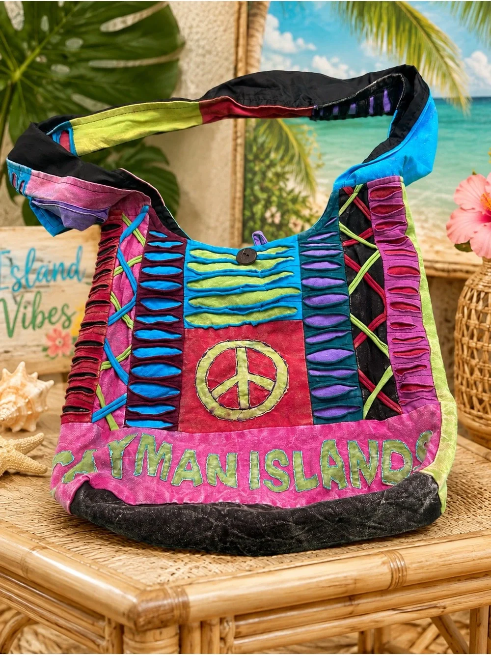 Cayman Islands Multicolor Peace Sign Shoulder Bag