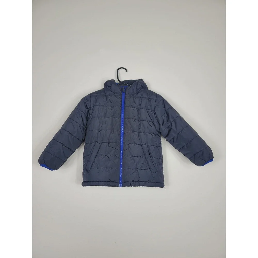 Children's Place Kids Puffer Jacket Size Small 5/6 Navy Blue Winter Coat Fleece
