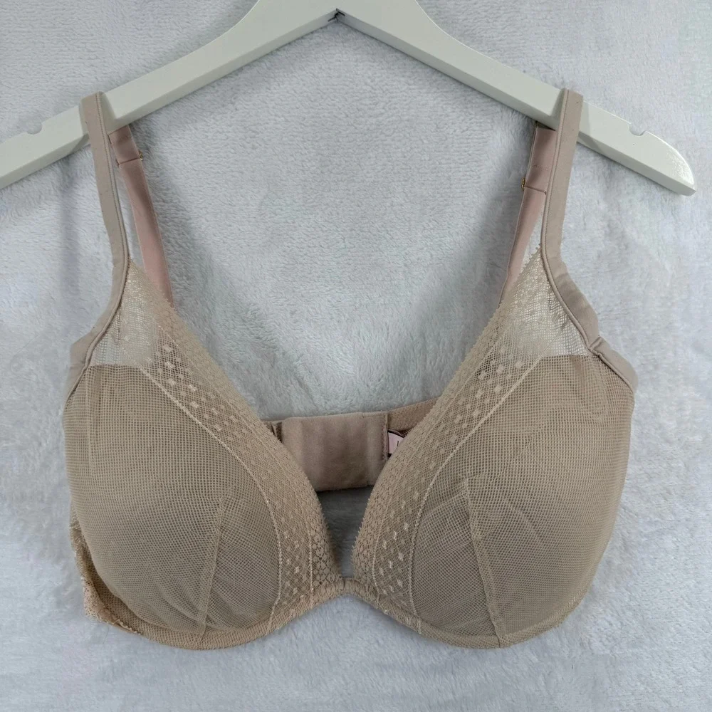 Victorias Secret T Shirt Bra Beige Lace Push Up Underwire Adjustable Straps 34F3