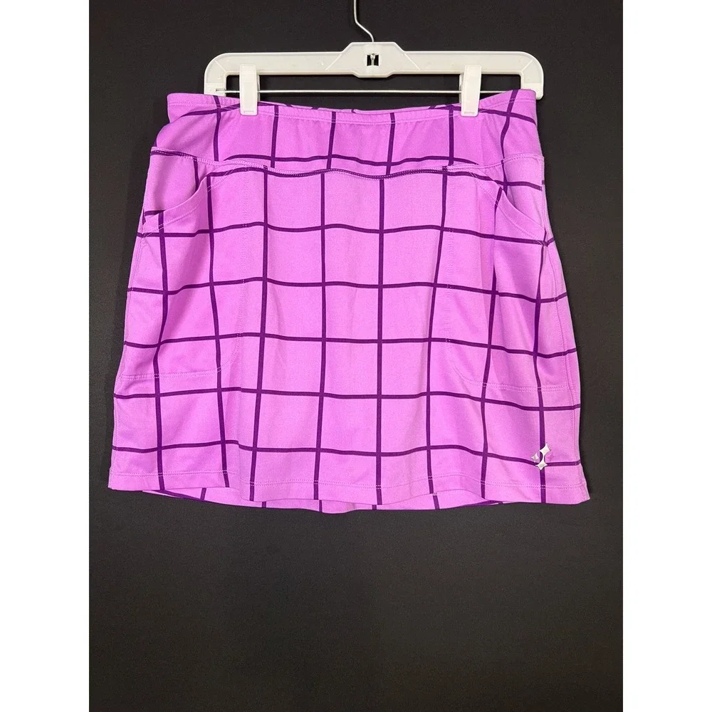 Jofit‎ Golf Skort Womens Large Purple Window Pane Stretch Inner Shorts Pockets