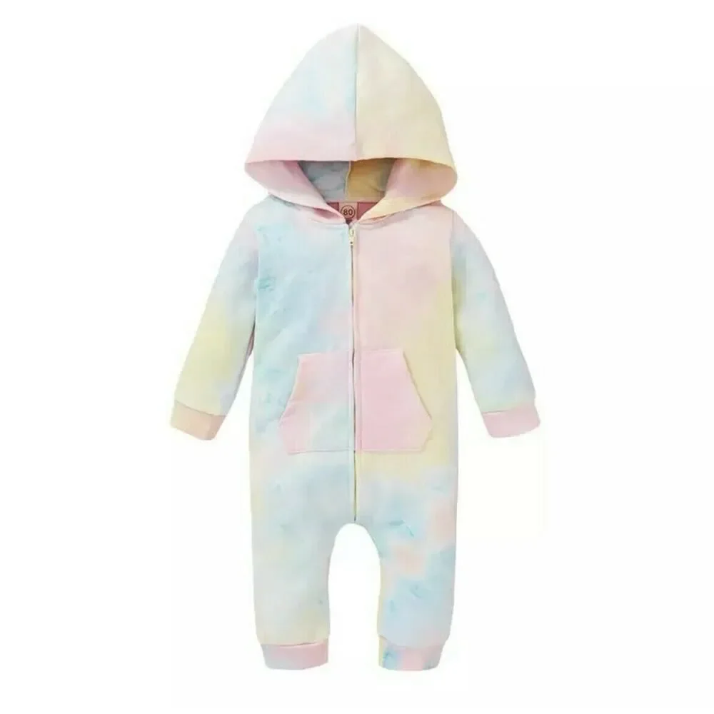 Los Angeles Boutique Tie Dye One Piece Outfit Jumpsuit Romper Boho Cute Hood 24M