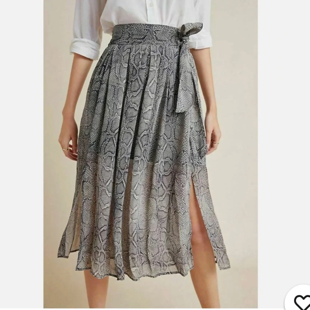Anthropologie Gray Snakeprint Midi Skirt