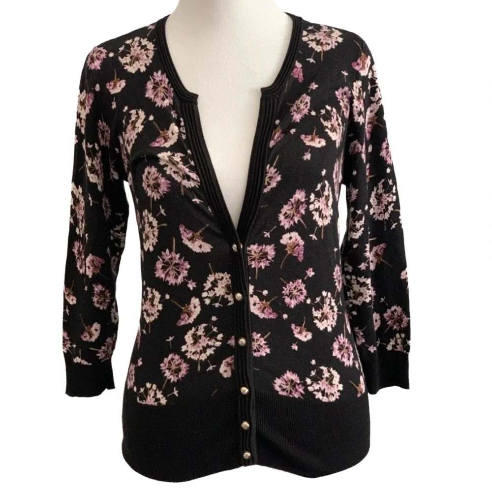 WHITE HOUSE BLACK MARKET Women’s Black with Purple Pink Floral Size: XS