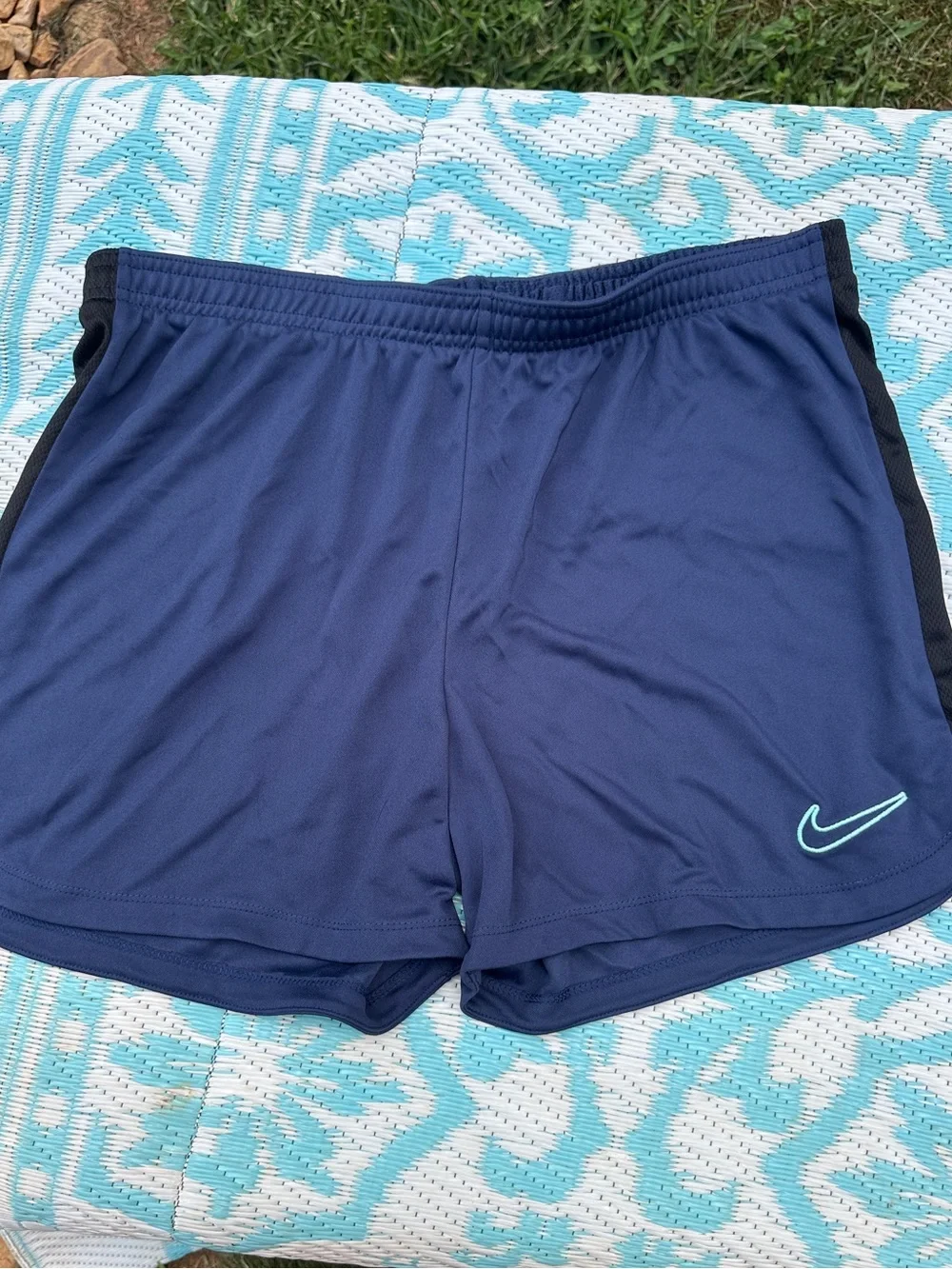 Nike Women’s Navy Athletic Shorts with Teal Swoosh