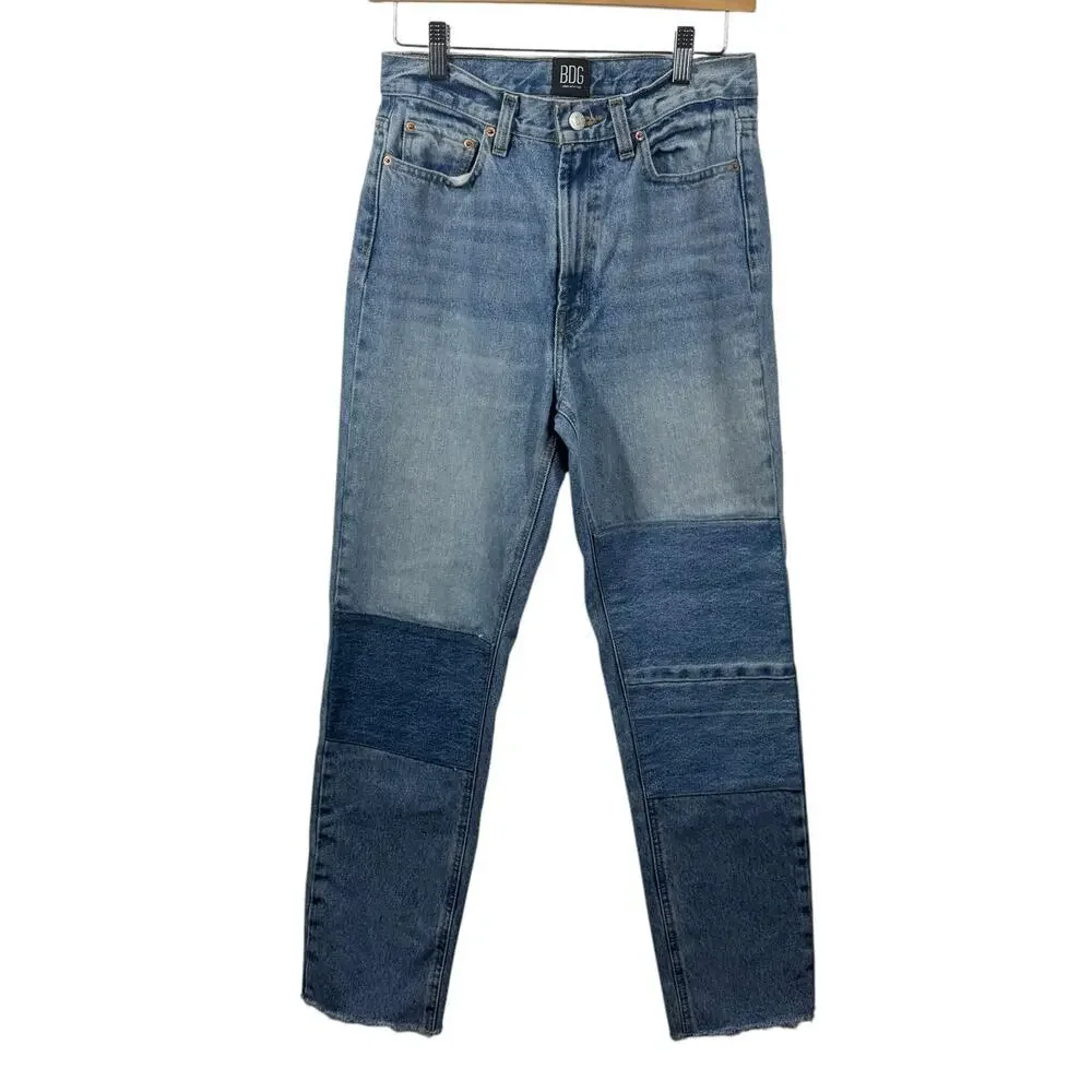 BDG‎ Jeans Women 27 Blue Slim Straight Patch High Rise Medium Wash Cotton Spring