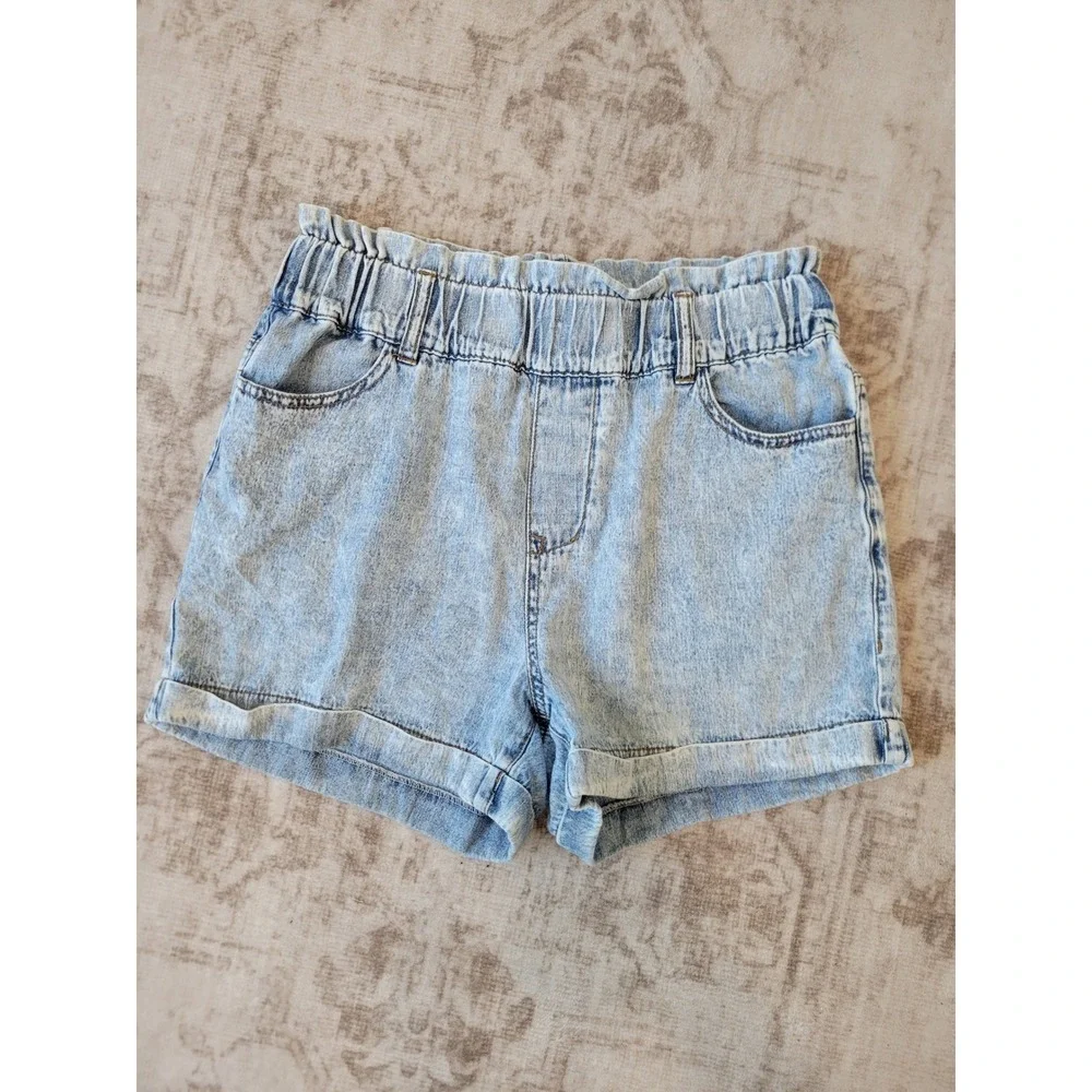 TGLA Women XS‎ Chambray Paperbag Shorts Light Wash 100% Cotton Rolled Hem