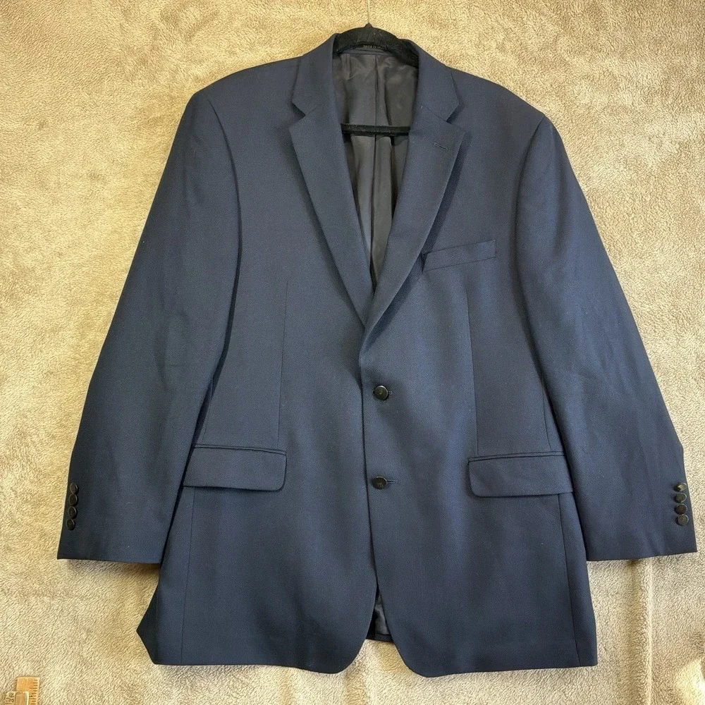 🇺🇲 Jos‎ A Bank Reserve Mens 44L Navy Two Button Wool Silk Coat Blazer