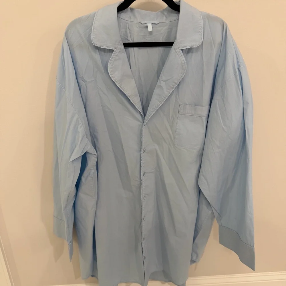 Light Blue Women's Button-Front Sleep Shirt