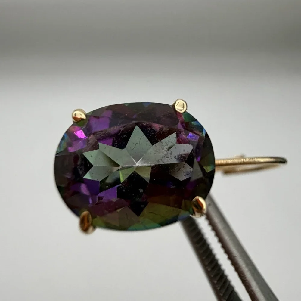 Designer 14K Yellow Gold Mystic Topaz Earrings Dangle Lever Back 8x10 Mm 2.84 Gr