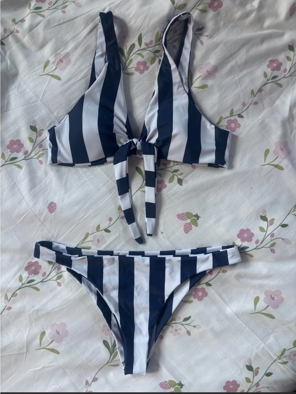 Striped Navy Blue & White Bikini