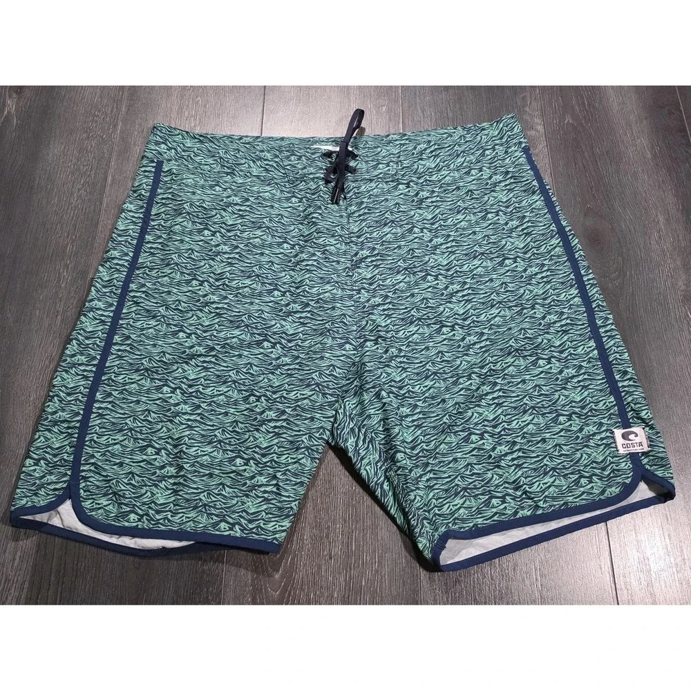 Costa Del Mar Board‎ Shorts Men 40 Green Waves Beach Surf Pool Vacation 8.5