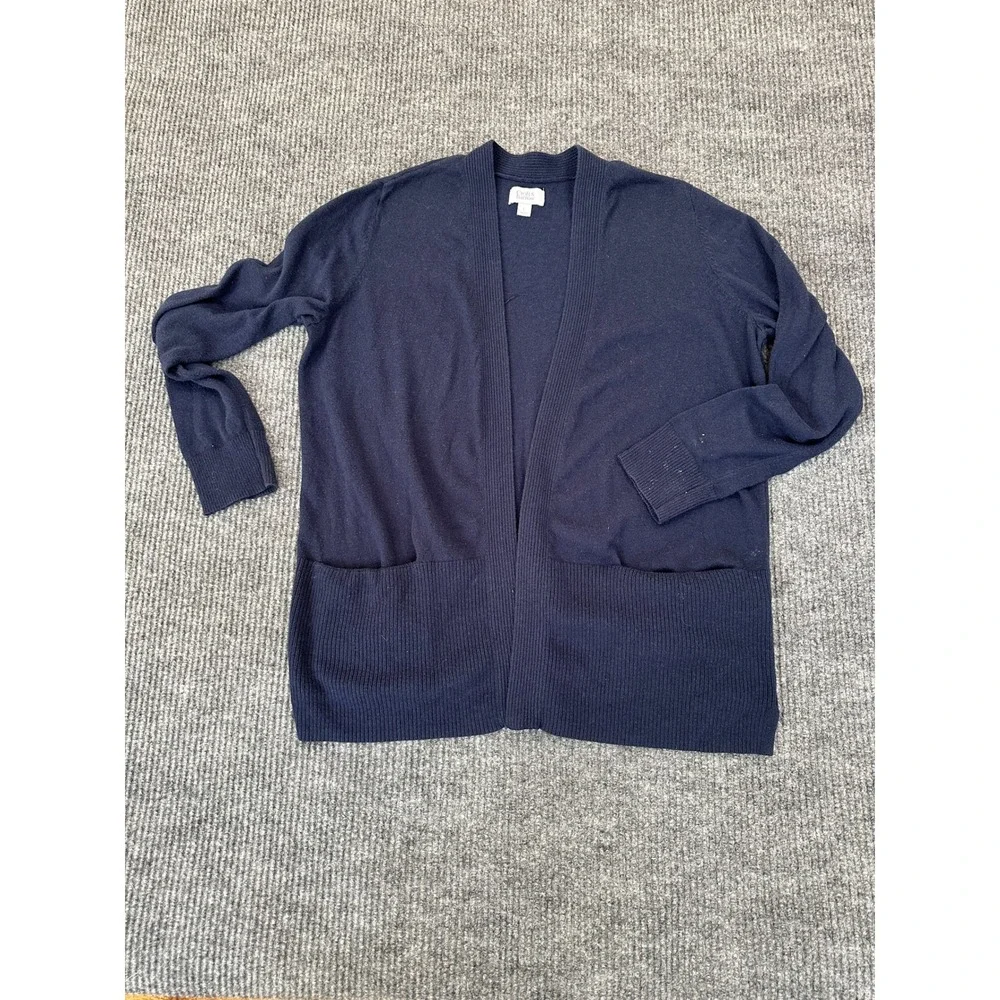 Croft & Barrow Womens Open Front Cardigan Size L Navy Blue Ribbed Trim Knit