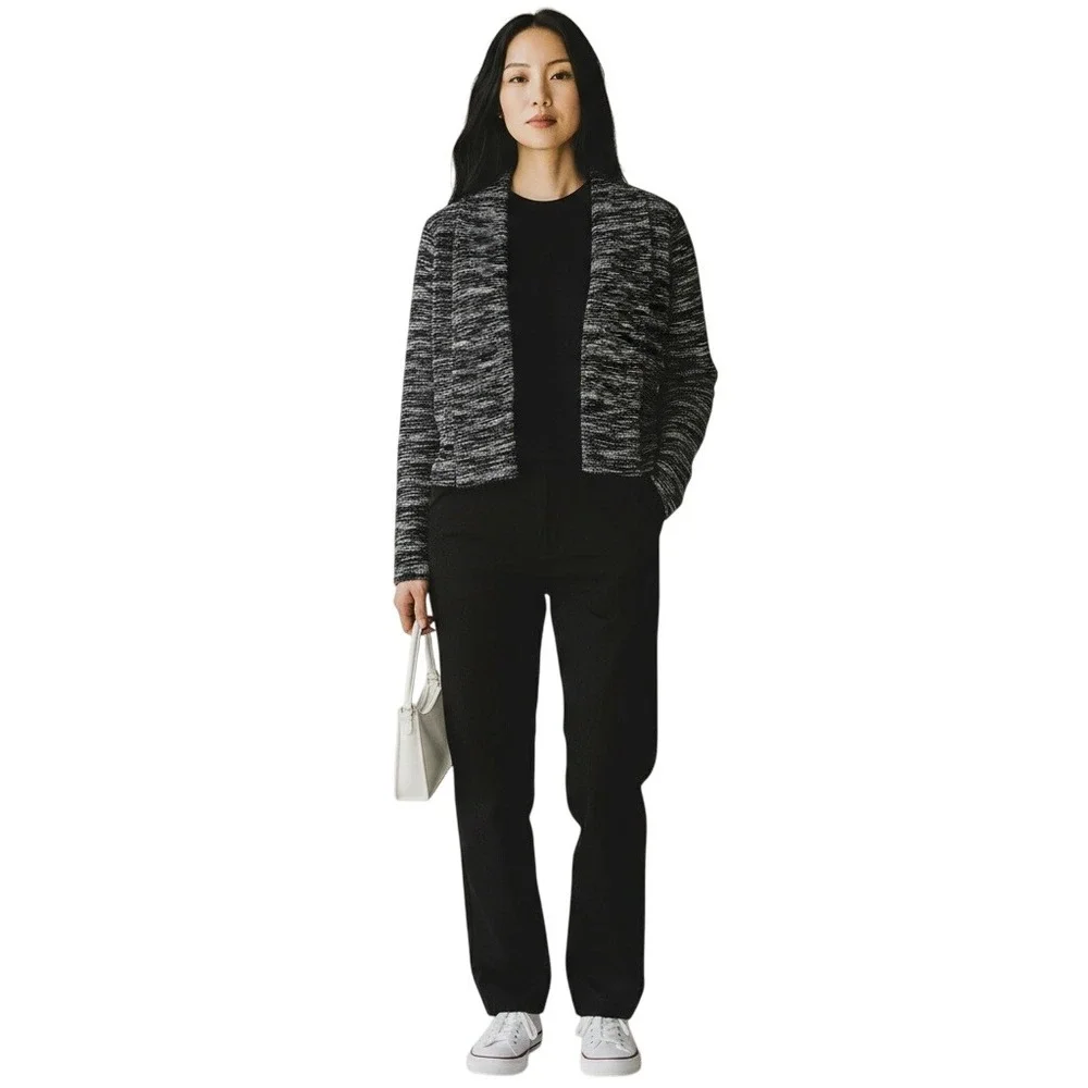 Van Heusen Womens Black‎ White Marled Knit Open Front Cardigan Sweater Size S/P