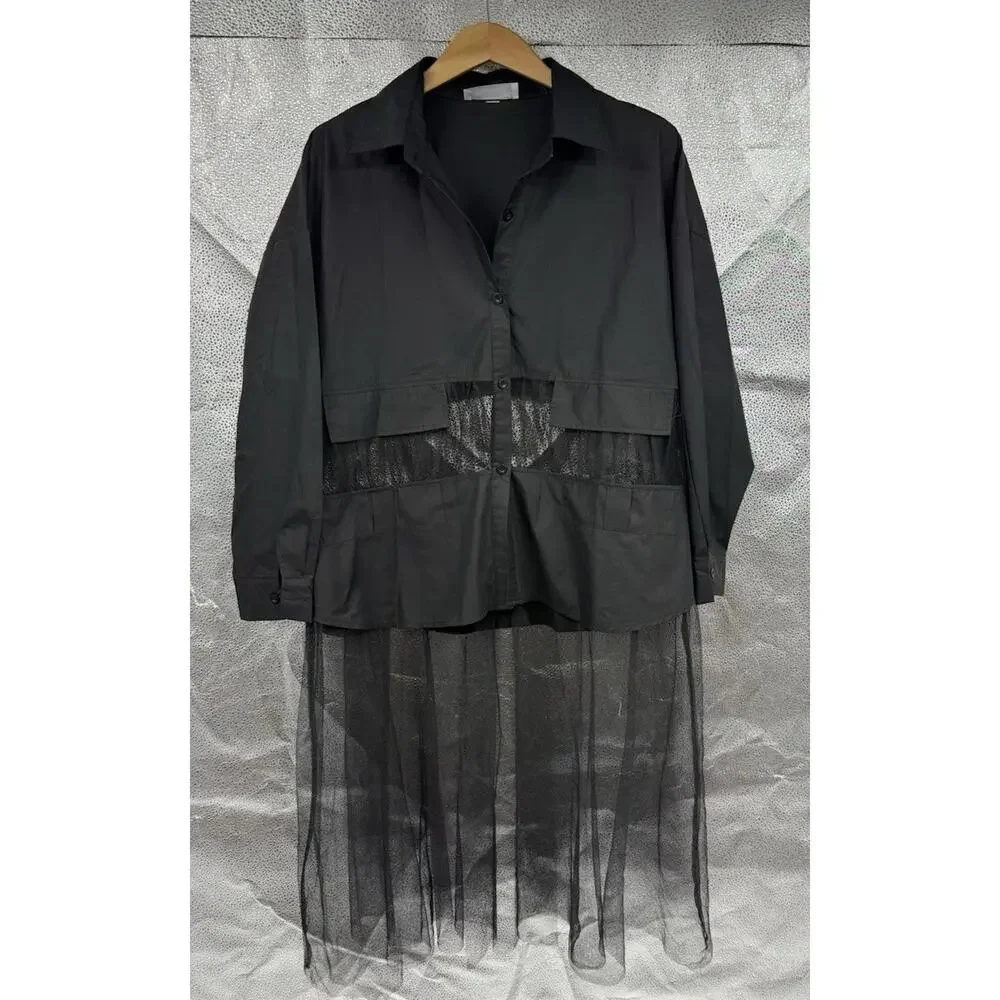 The Vault By Sacha‎ Black Button Up Mesh Sheer Art To Wear Whimsigoth Top L/XL?