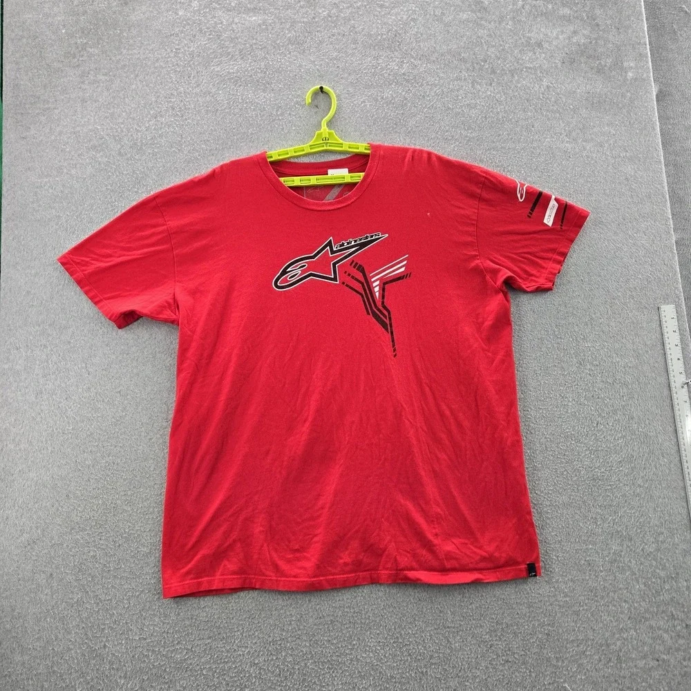 Alpinestars Men Shirt‎ 2XL Red Y2K Grunge Skate Logo Stripes Short Sleeve