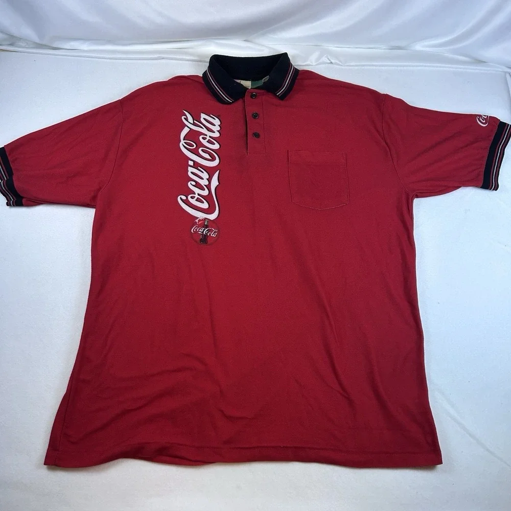 Vintage 1990s‎ Coca-Cola Coke Polo Shirt Men's XL Red Pocket Work Uniform USA