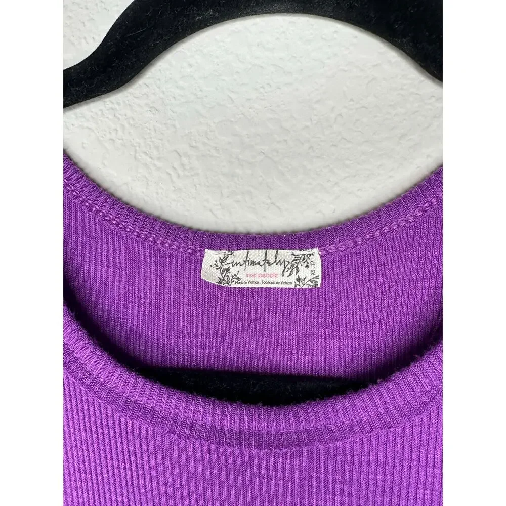 FREE PEOPLE Ribbed Flowy High Neck Racerback Tunic Tank Top Shirt Purple XS
