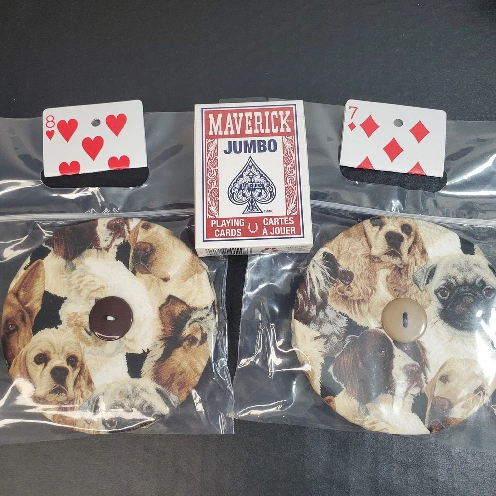 Fabric Playing Card Holder Helping Hands Lot Of 2 + Cards, DOGS Game Night