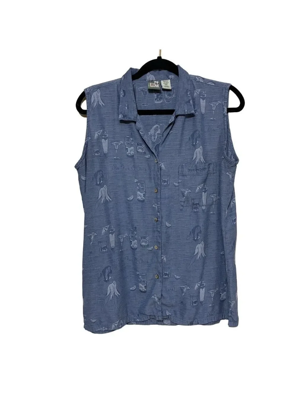 Big Dogs Resortwear Sleeveless Hawaiian Shirt Women’s L Silk Blend Button Up