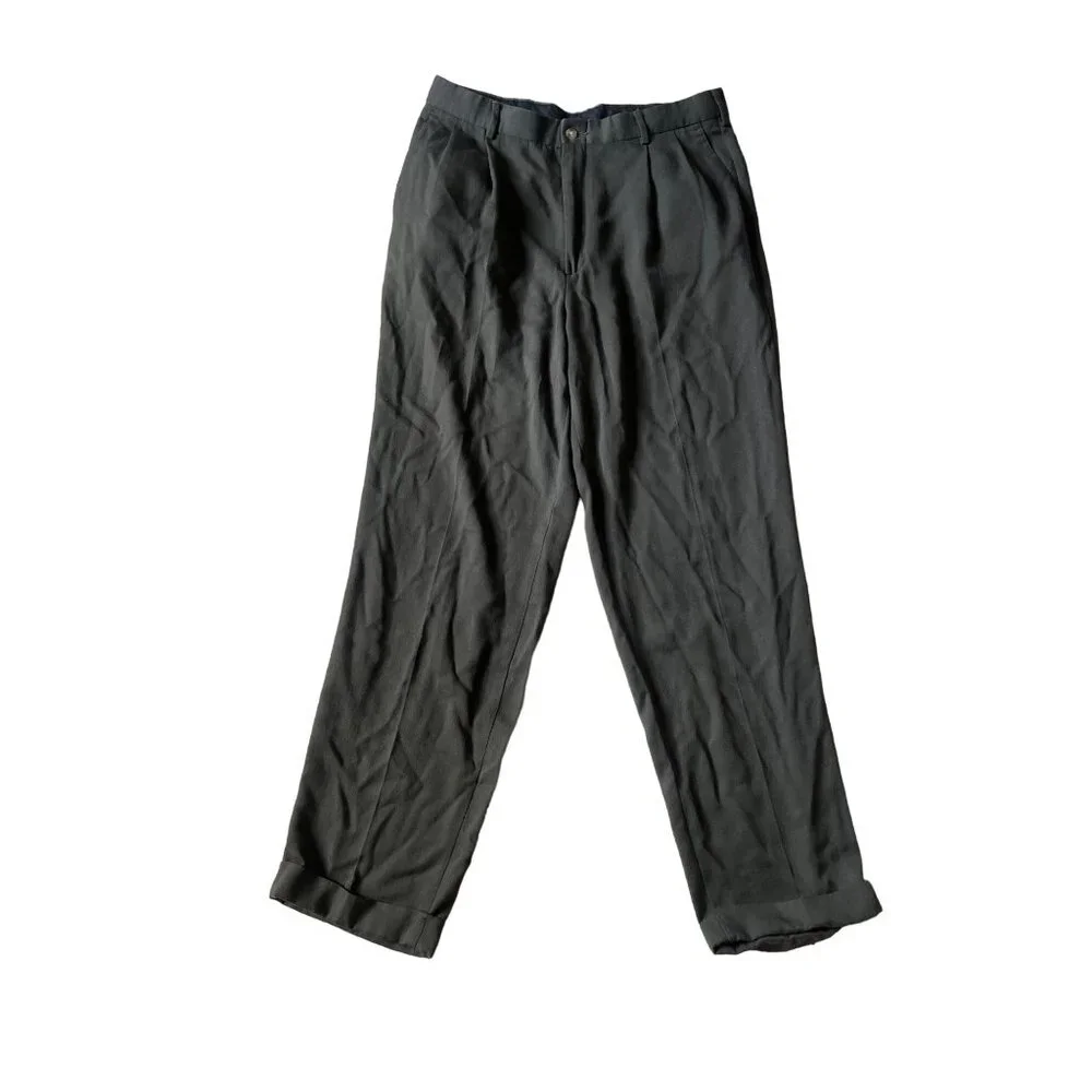 Vintage Bill Blass‎ Men's Pleated Balloon Slacks Lightwear Tencel Classy Green