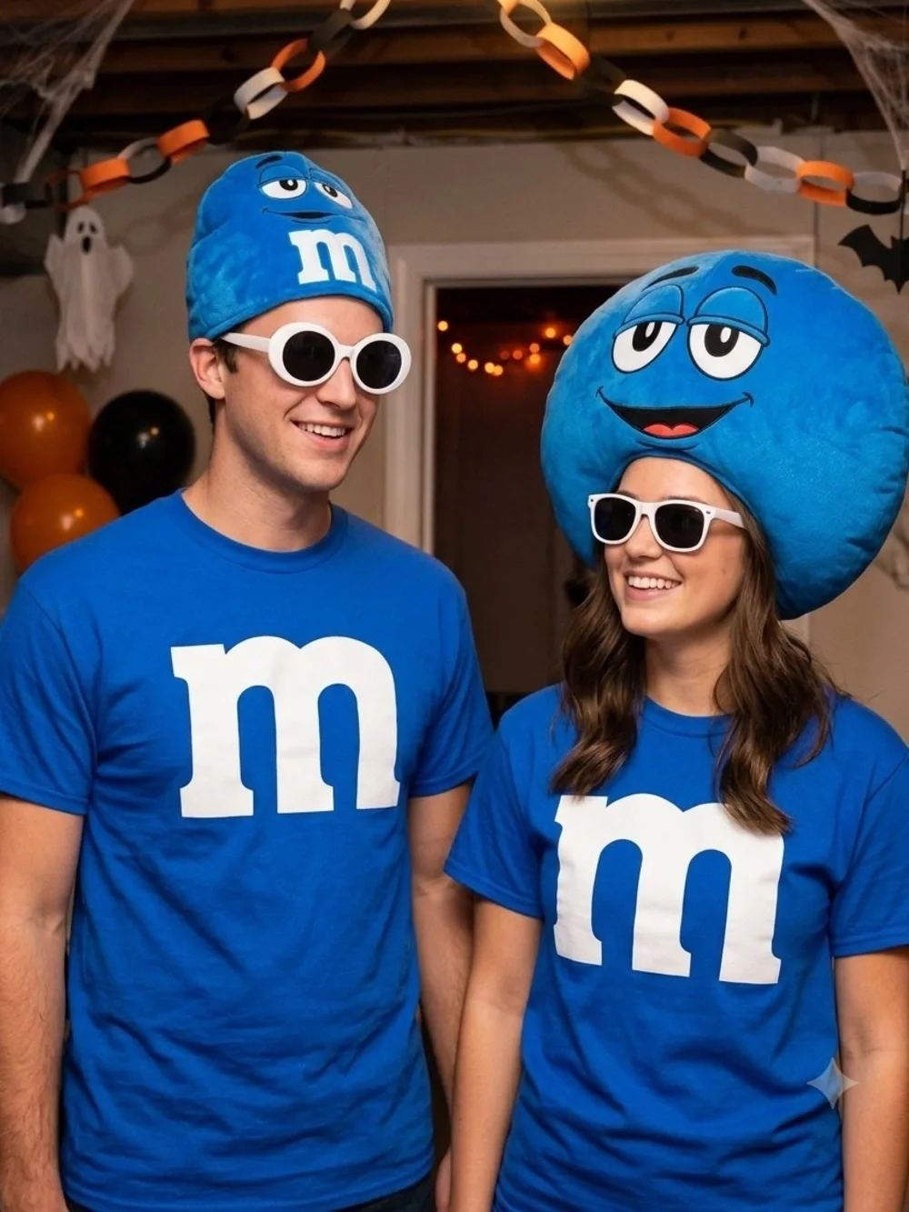 Gildan Royal Blue Tee with White m, M&M costume t-shirt, size medium
