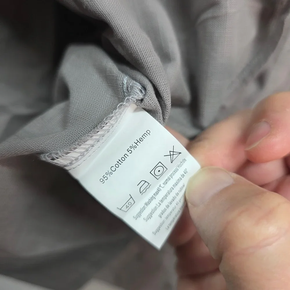 COOFANDY Henley Shirt Mens XXL Grey‎ Cotton Hemp Band Collar Slub Long Sleeve
