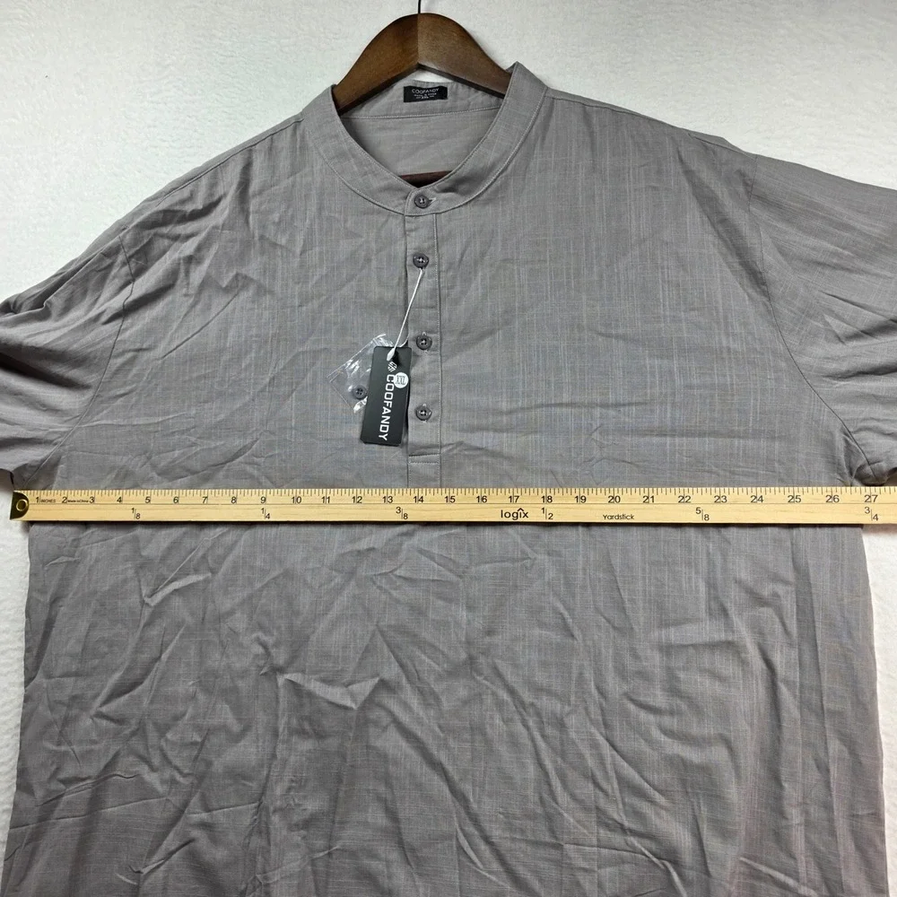 COOFANDY Henley Shirt Mens XXL Grey‎ Cotton Hemp Band Collar Slub Long Sleeve