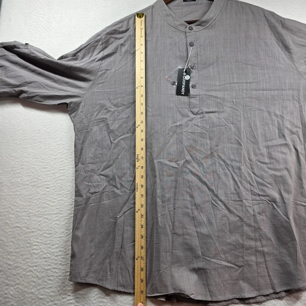 COOFANDY Henley Shirt Mens XXL Grey‎ Cotton Hemp Band Collar Slub Long Sleeve