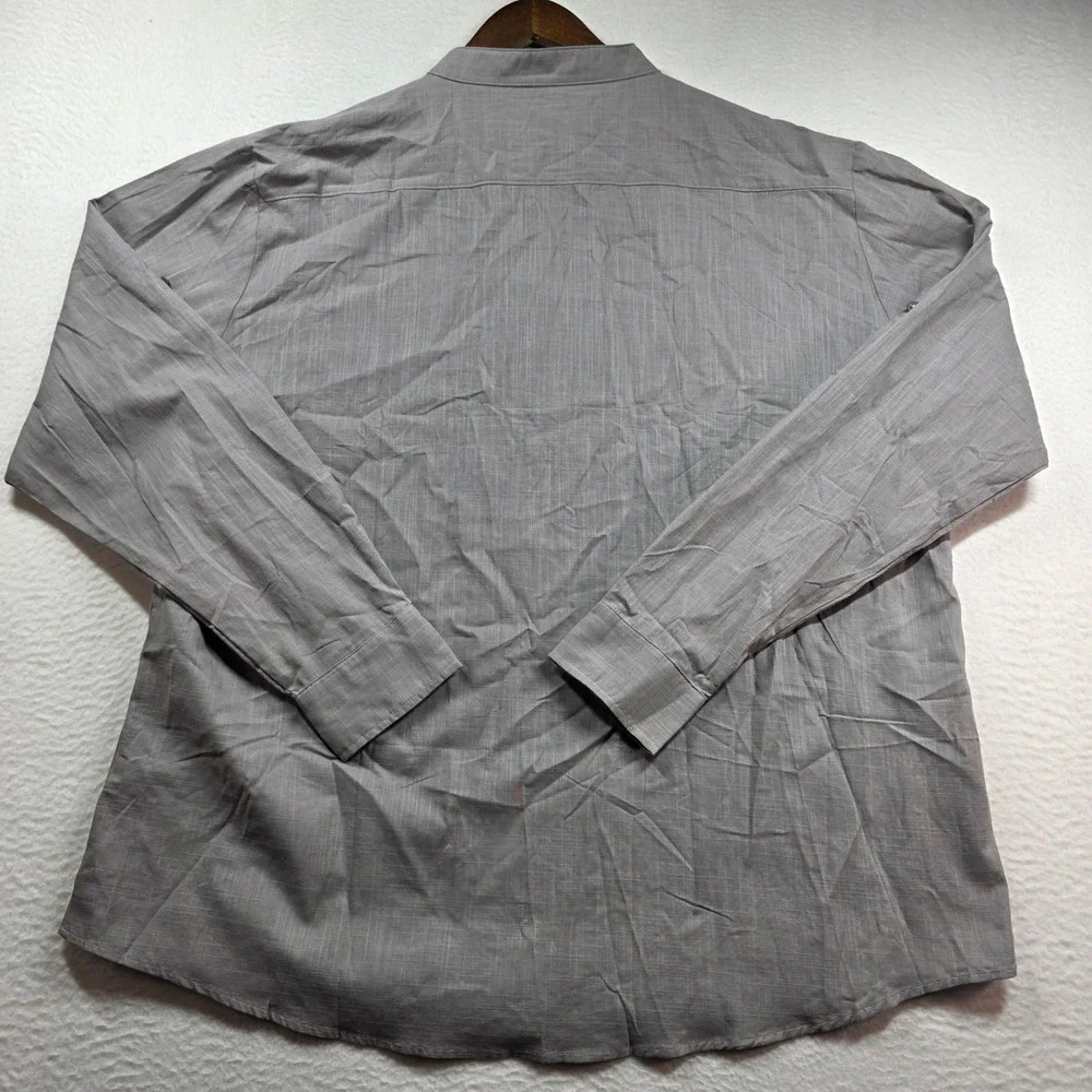 COOFANDY Henley Shirt Mens XXL Grey‎ Cotton Hemp Band Collar Slub Long Sleeve