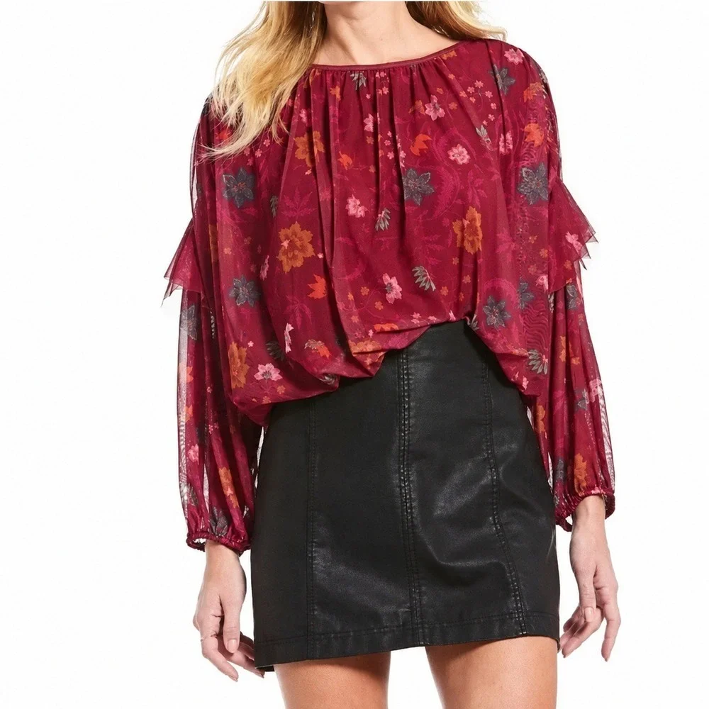 Free People‎ Wildflower Honey Floral Romantic Boho Top Small Cottage Core