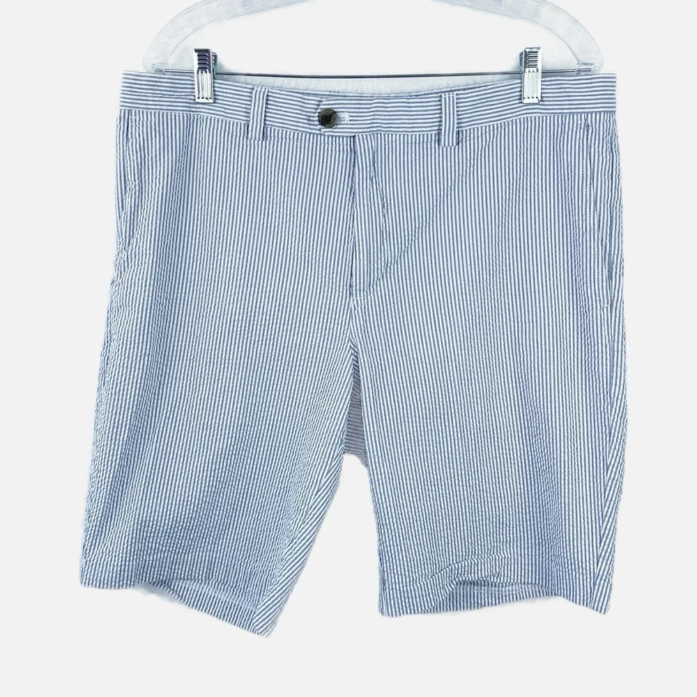 BANANA REPUBLIC Mens Preppy Blu Striped Seersucker Aiden Club Cotton Short Sz 34