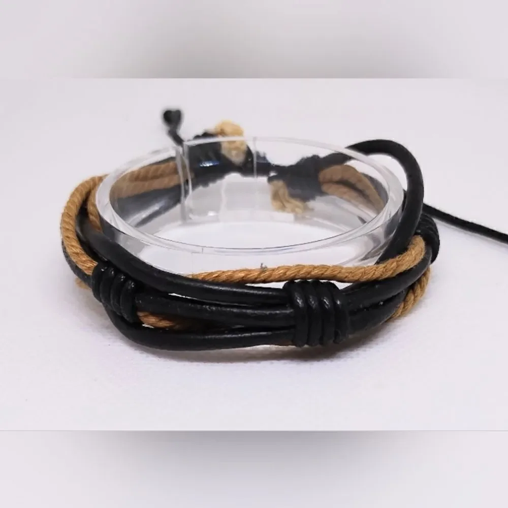 Men's leather bracelet layered brown new e5‎