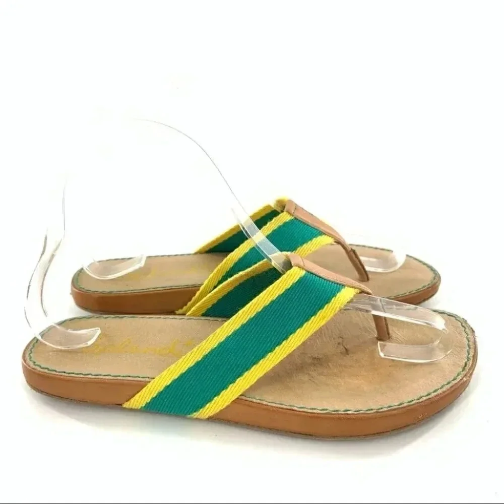 Splendid womens sandals sz 8 green yellow canvas retro beach preppy flip flops