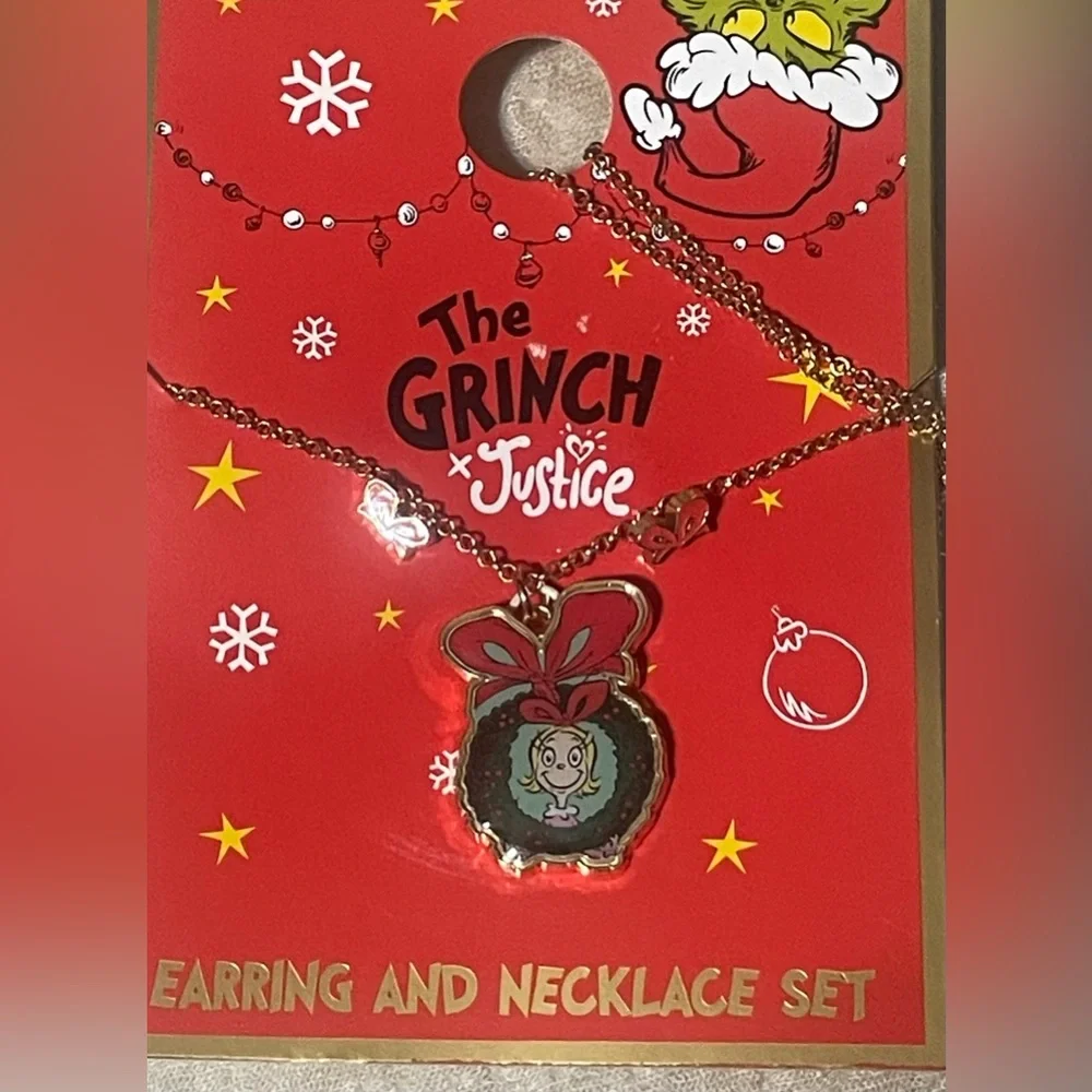 🔴3/$12 Justice Grinch Necklace and‎ Earring Set!