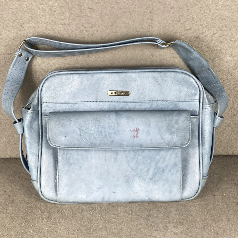 70s VTG Luggage Samsonite Cordoba Weekender Tote Shoulder Bag‎ Blue Carry On