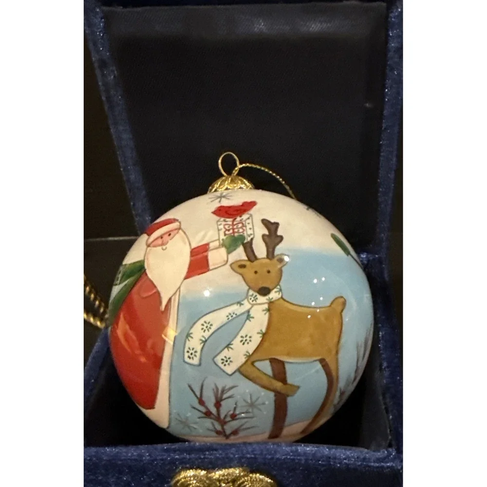 Pier‎ 1 Santa Reindeer Inside Painting Christmas Holiday Tree Ornament 2012