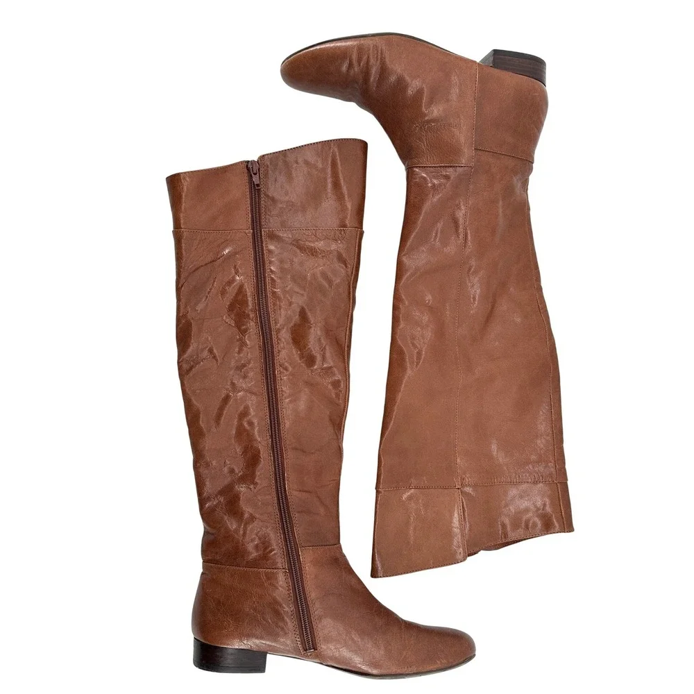 Nine West Leather Tall Riding Boots Brown Y2K VTG Minimalist Indie Size 7.5 M‎