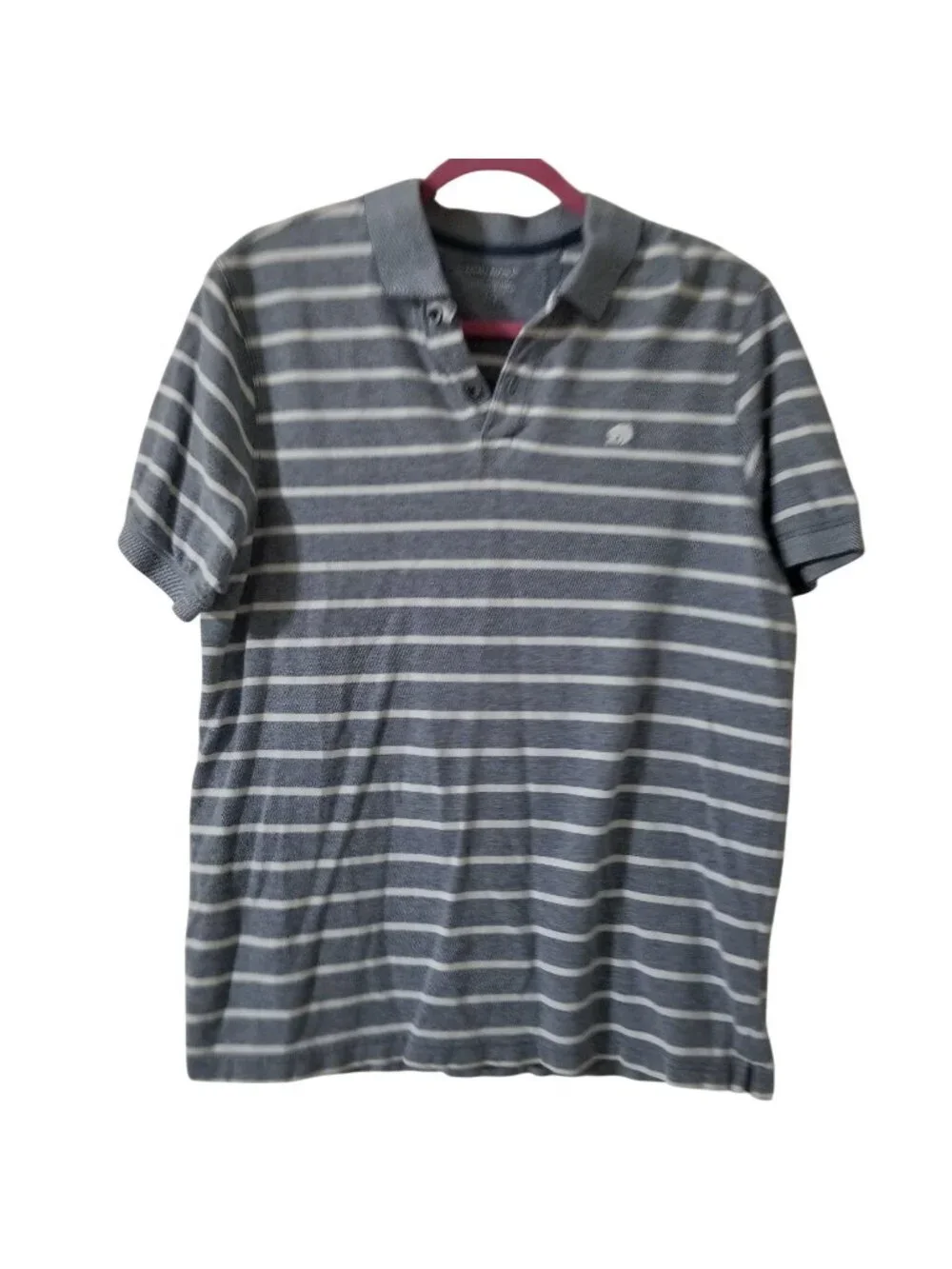 Banana Republic Mens Gray & White Striped Polo Shirt Size Large 100% Cotton Shor