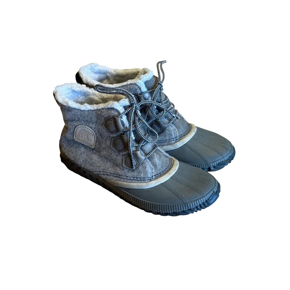 Sorel Women Out 'N About Felt boots Gray waterproof rubber fleece lining Size 9