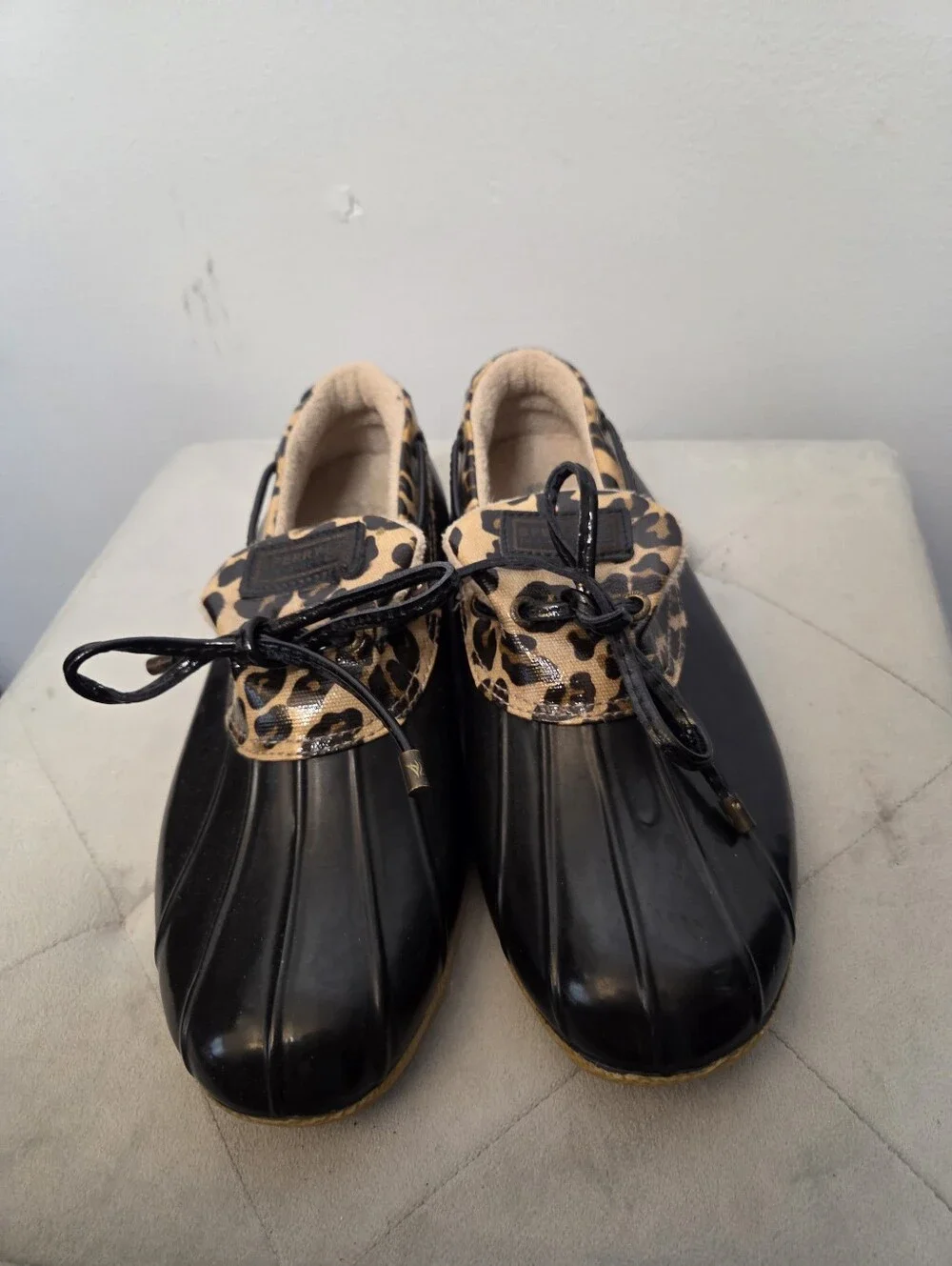 Sperry's‎ Black Duck Boot Shoes with Leopard Trim