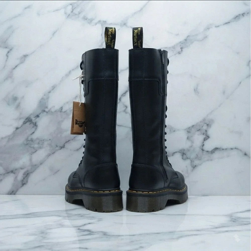 Dr. Martens Audrick 20I Black Nappa Lux Knee High Platform Boots Size US 12