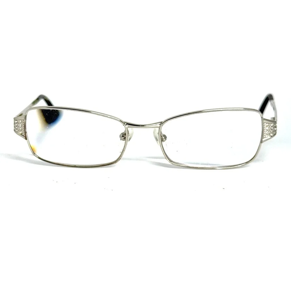 Prada VPR 67H Silver‎ Rhinestone Rectangle Eyeglasses 51-16-130 1BC-1O1 Metal