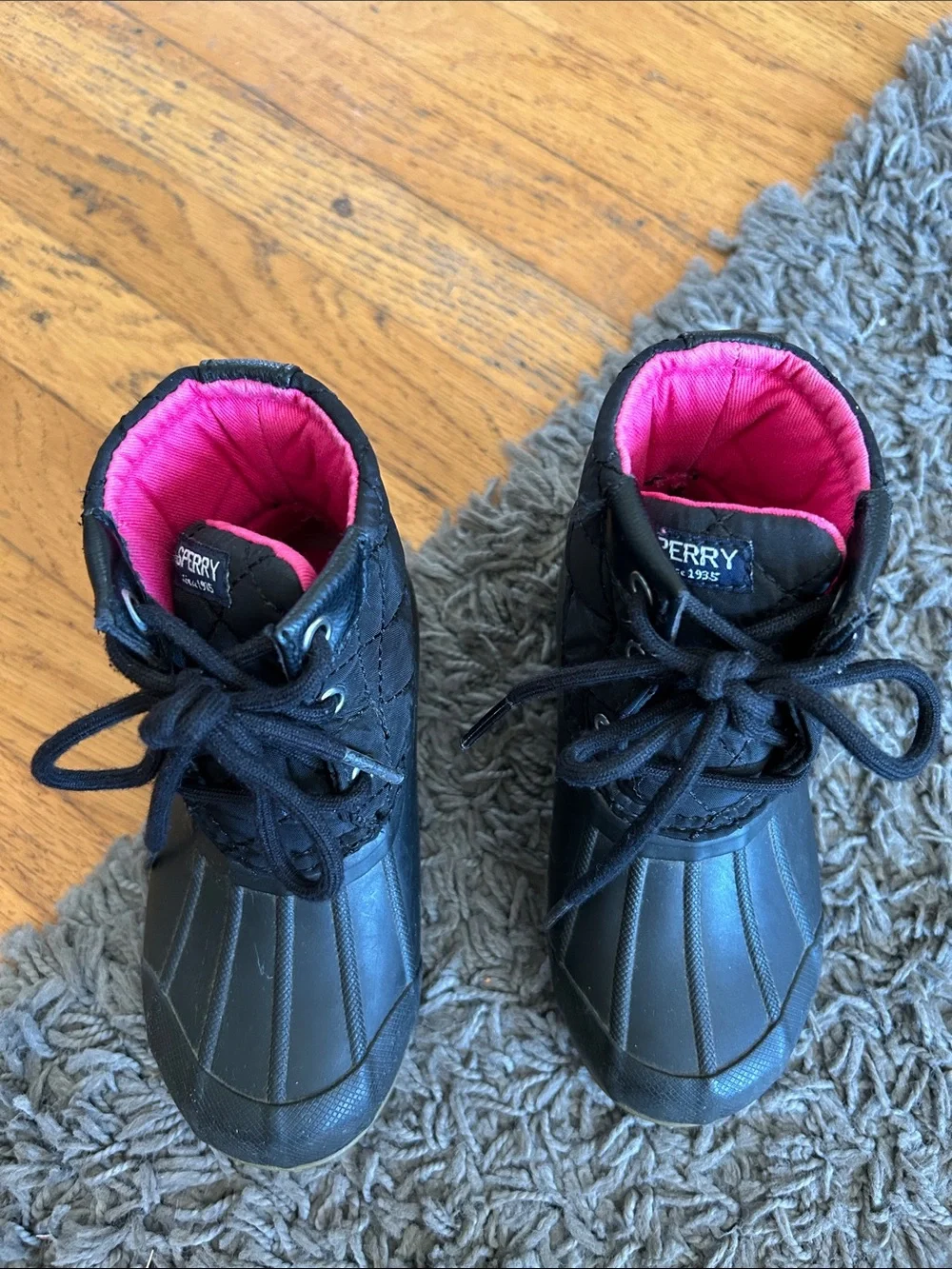 SPERRY Girls Toddler Black Winter Duck Boots with Pink Lining Size 9