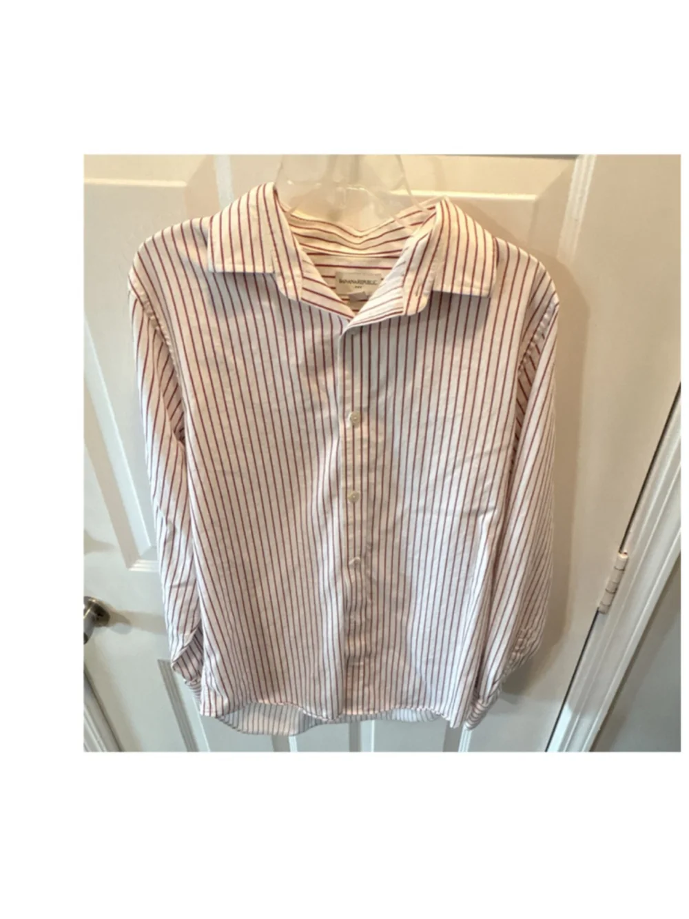 Banana Republic Striped Long Sleeve Button-Up Shirt White Red Large Casual