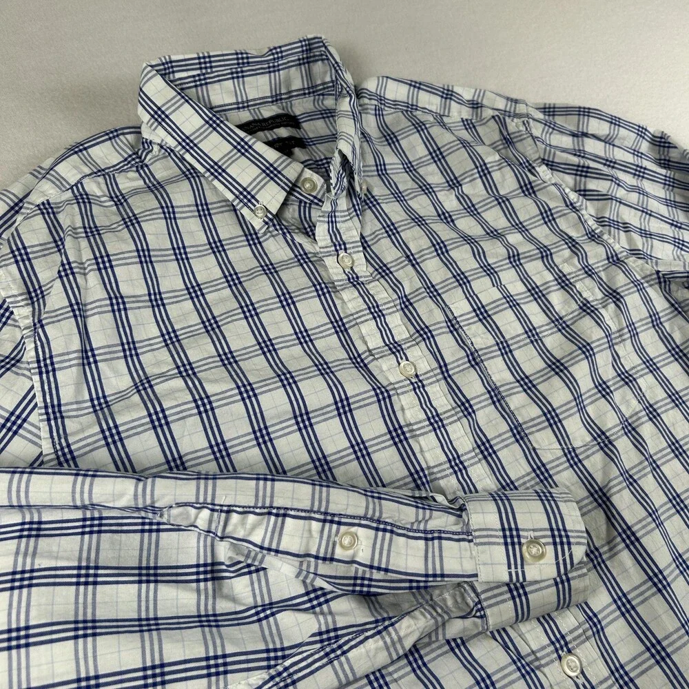 Banana Republic Shirt Mens Large Grant Fit Check Long Sleeve Button Down Oxford